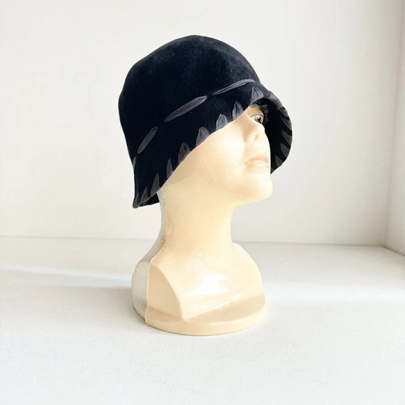 Louise  Green Black Felt Cloché Retro Style Hat - Picture 7 of 11